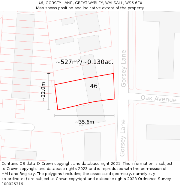 46, GORSEY LANE, GREAT WYRLEY, WALSALL, WS6 6EX: Plot and title map