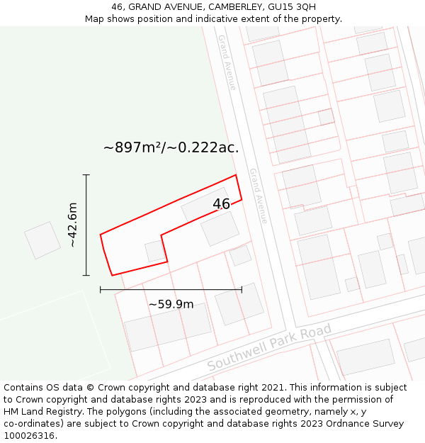 46, GRAND AVENUE, CAMBERLEY, GU15 3QH: Plot and title map