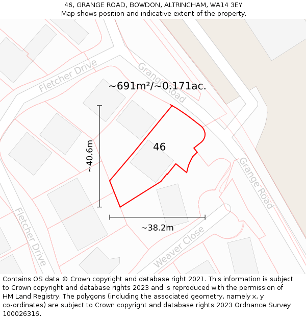 46, GRANGE ROAD, BOWDON, ALTRINCHAM, WA14 3EY: Plot and title map