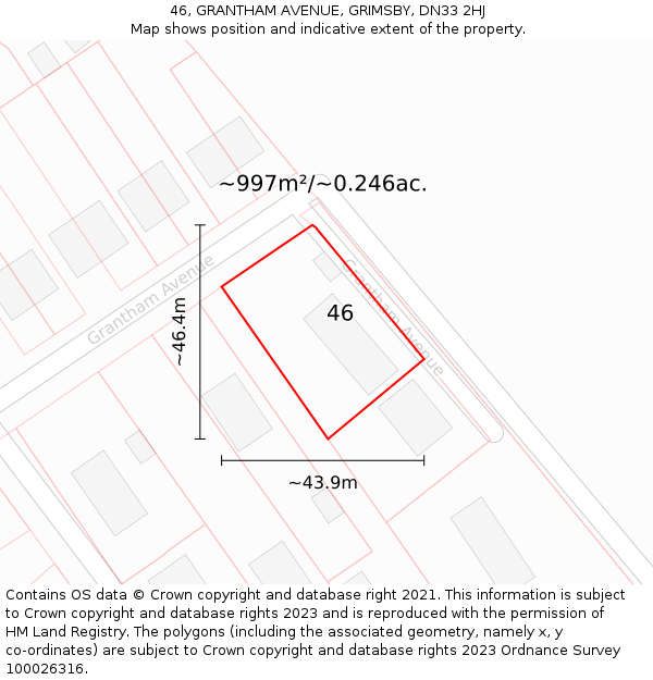 46, GRANTHAM AVENUE, GRIMSBY, DN33 2HJ: Plot and title map