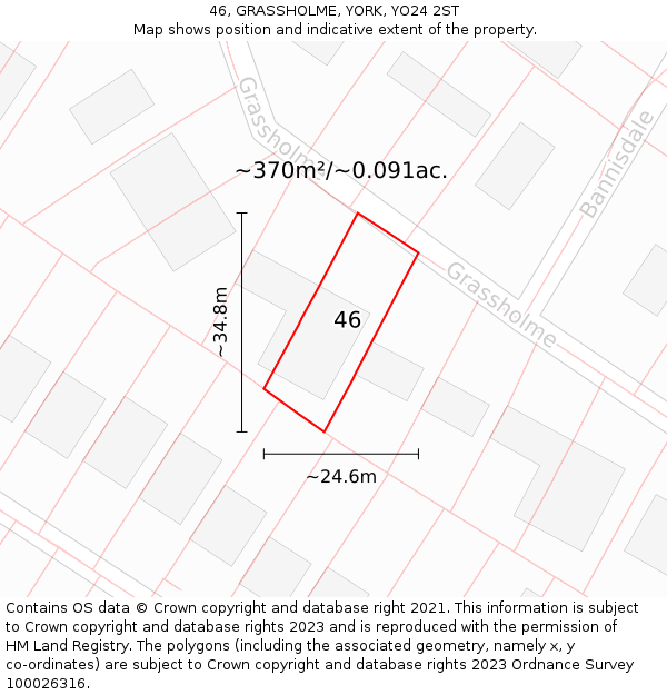 46, GRASSHOLME, YORK, YO24 2ST: Plot and title map