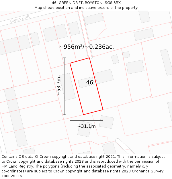 46, GREEN DRIFT, ROYSTON, SG8 5BX: Plot and title map