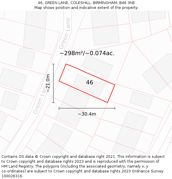 46, GREEN LANE, COLESHILL, BIRMINGHAM, B46 3NE: Plot and title map