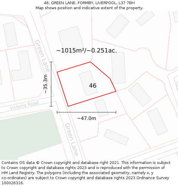 46, GREEN LANE, FORMBY, LIVERPOOL, L37 7BH: Plot and title map