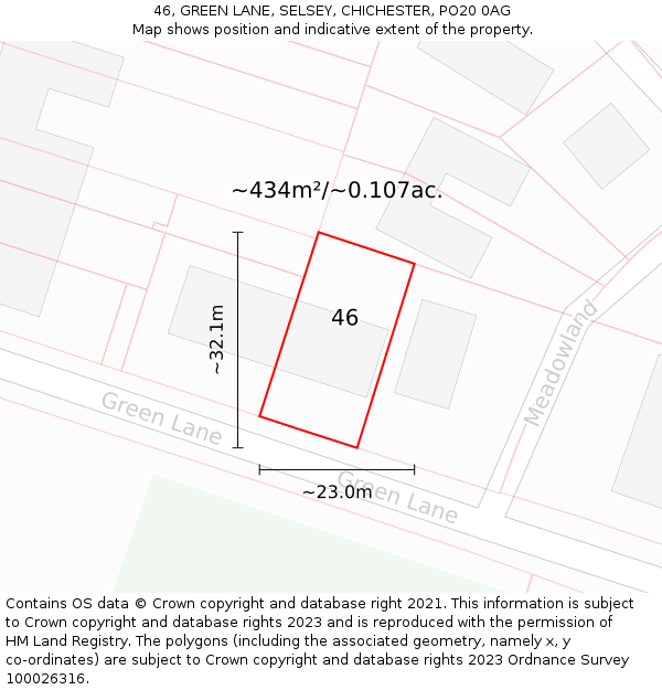 46, GREEN LANE, SELSEY, CHICHESTER, PO20 0AG: Plot and title map