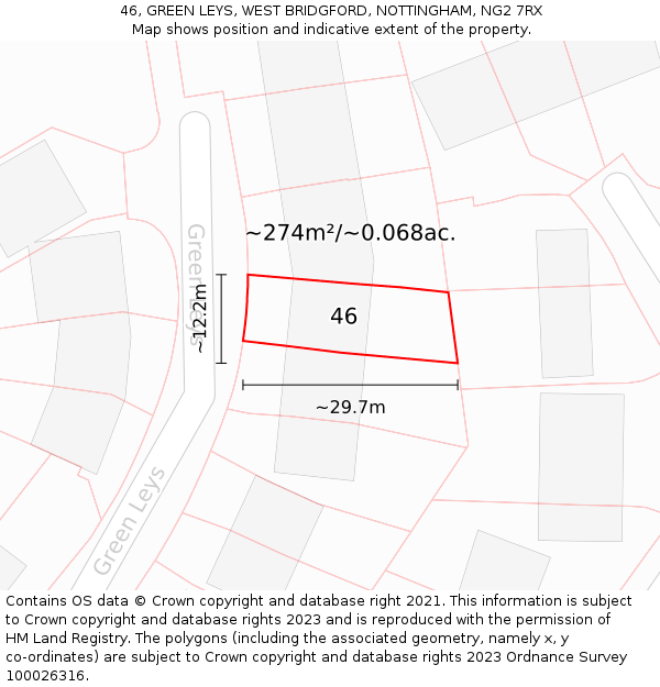 46, GREEN LEYS, WEST BRIDGFORD, NOTTINGHAM, NG2 7RX: Plot and title map