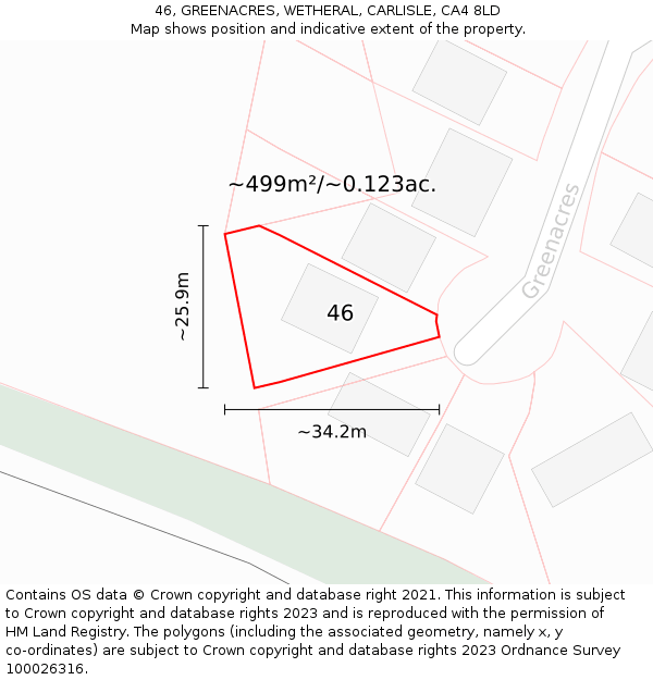 46, GREENACRES, WETHERAL, CARLISLE, CA4 8LD: Plot and title map