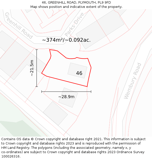 46, GREENHILL ROAD, PLYMOUTH, PL9 9FD: Plot and title map