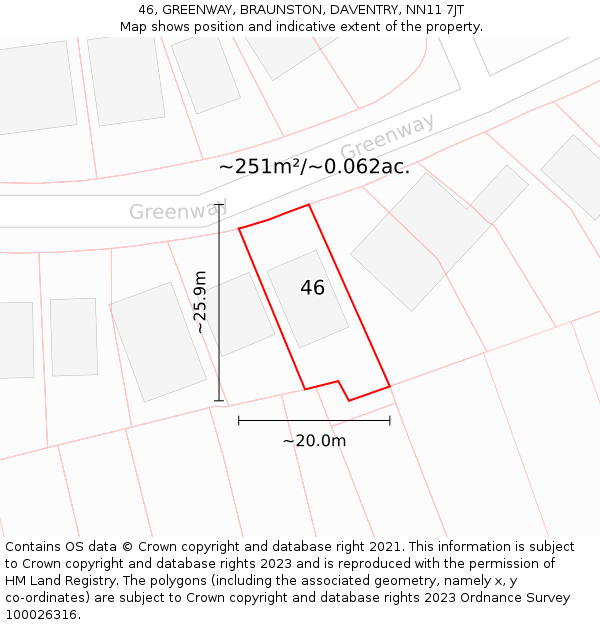 46, GREENWAY, BRAUNSTON, DAVENTRY, NN11 7JT: Plot and title map