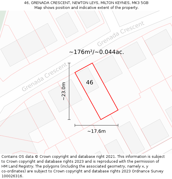 46, GRENADA CRESCENT, NEWTON LEYS, MILTON KEYNES, MK3 5GB: Plot and title map