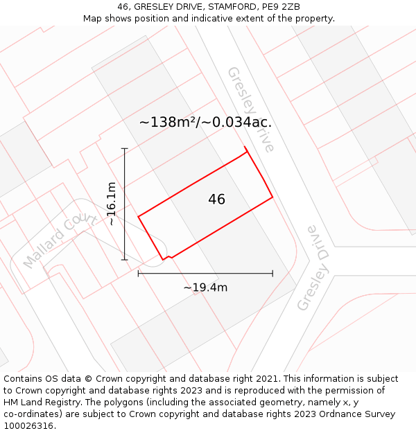 46, GRESLEY DRIVE, STAMFORD, PE9 2ZB: Plot and title map