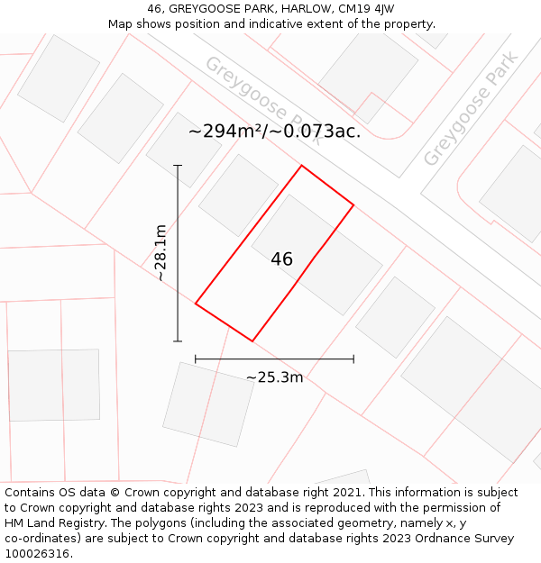 46, GREYGOOSE PARK, HARLOW, CM19 4JW: Plot and title map