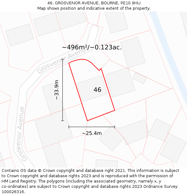 46, GROSVENOR AVENUE, BOURNE, PE10 9HU: Plot and title map