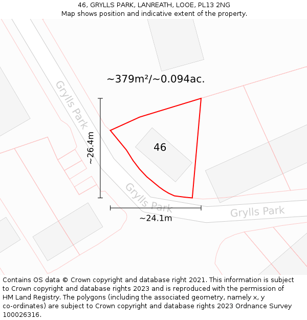 46, GRYLLS PARK, LANREATH, LOOE, PL13 2NG: Plot and title map