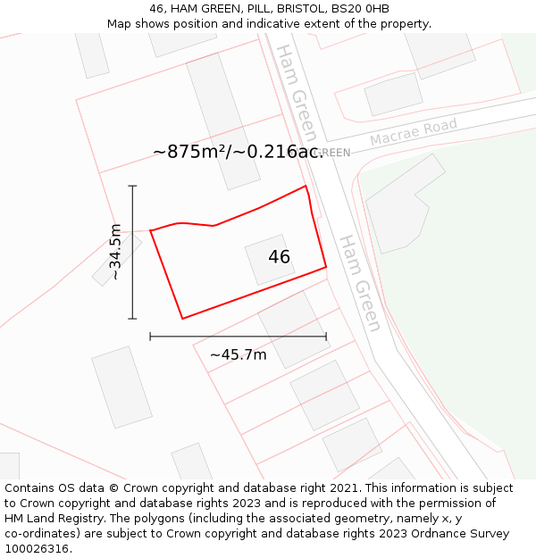 46, HAM GREEN, PILL, BRISTOL, BS20 0HB: Plot and title map