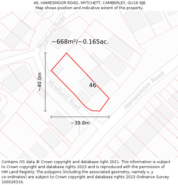 46, HAMESMOOR ROAD, MYTCHETT, CAMBERLEY, GU16 6JB: Plot and title map