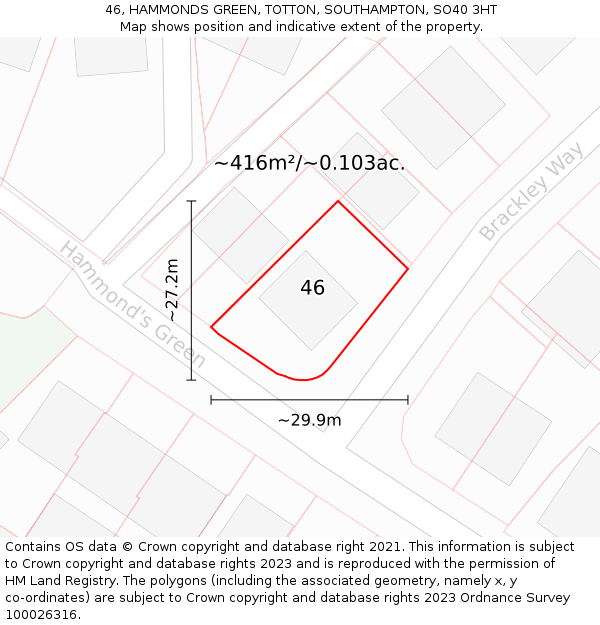 46, HAMMONDS GREEN, TOTTON, SOUTHAMPTON, SO40 3HT: Plot and title map