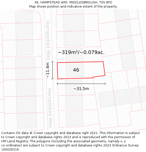 46, HAMPSTEAD WAY, MIDDLESBROUGH, TS5 8FD: Plot and title map