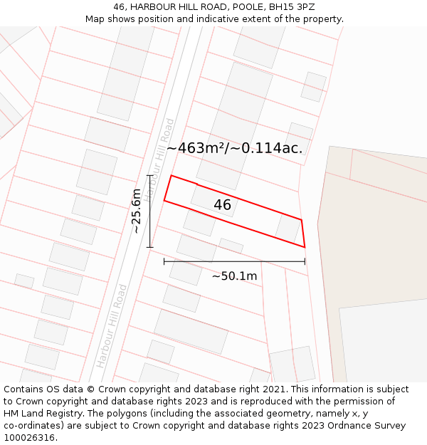 46, HARBOUR HILL ROAD, POOLE, BH15 3PZ: Plot and title map