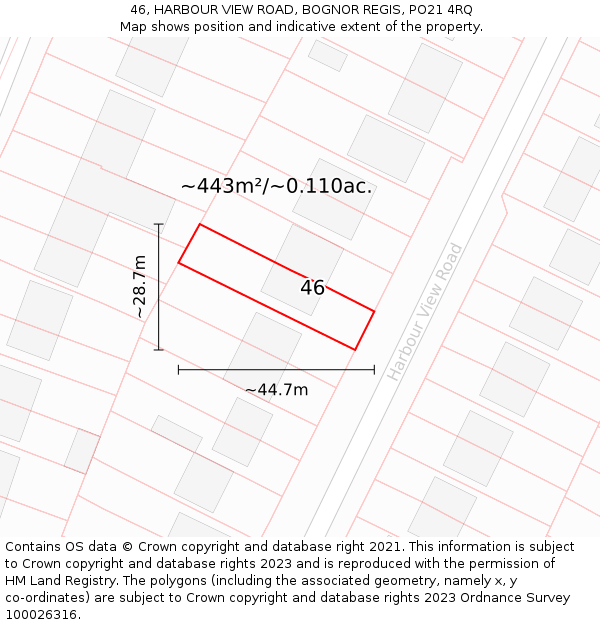 46, HARBOUR VIEW ROAD, BOGNOR REGIS, PO21 4RQ: Plot and title map