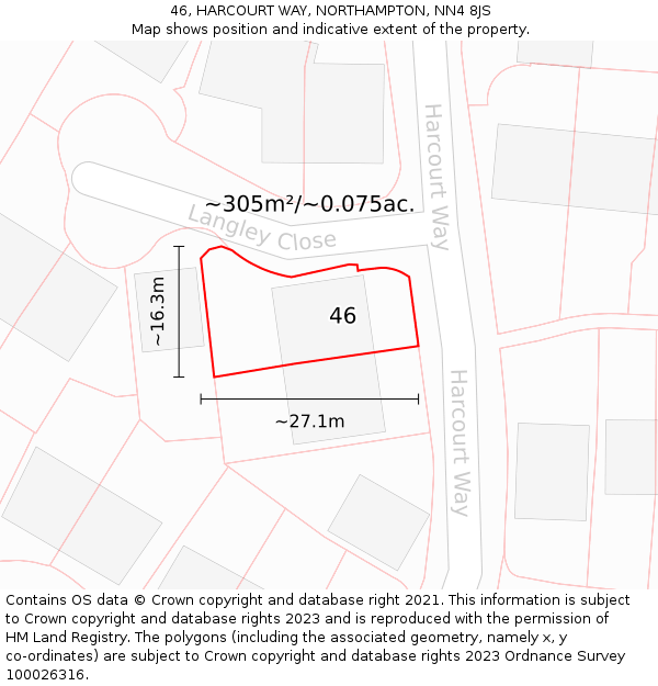 46, HARCOURT WAY, NORTHAMPTON, NN4 8JS: Plot and title map