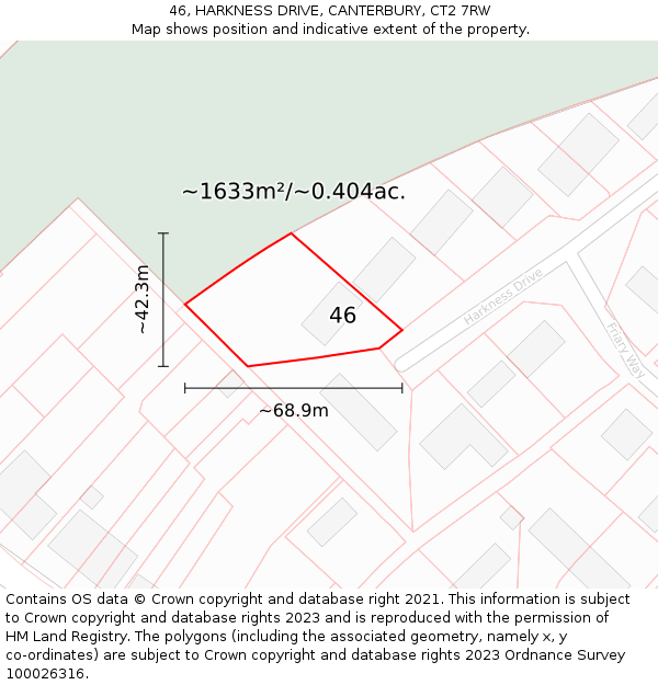 46, HARKNESS DRIVE, CANTERBURY, CT2 7RW: Plot and title map