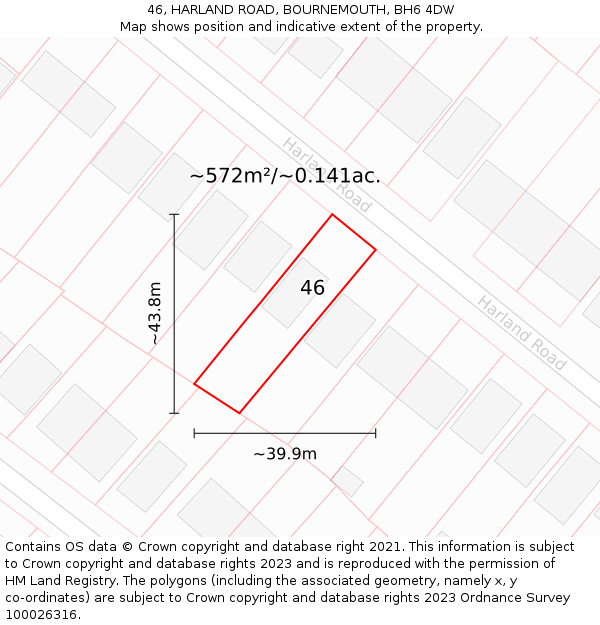 46, HARLAND ROAD, BOURNEMOUTH, BH6 4DW: Plot and title map