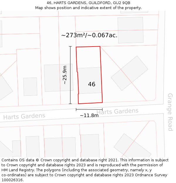 46, HARTS GARDENS, GUILDFORD, GU2 9QB: Plot and title map