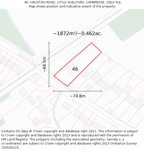 46, HAUXTON ROAD, LITTLE SHELFORD, CAMBRIDGE, CB22 5HJ: Plot and title map