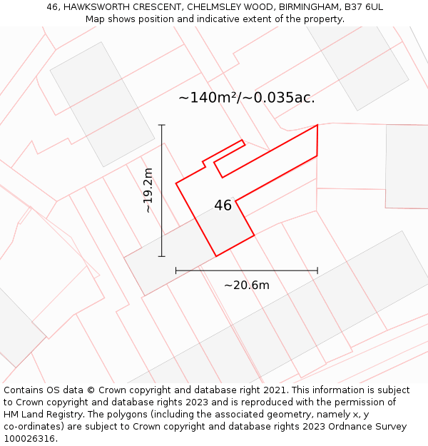 46, HAWKSWORTH CRESCENT, CHELMSLEY WOOD, BIRMINGHAM, B37 6UL: Plot and title map