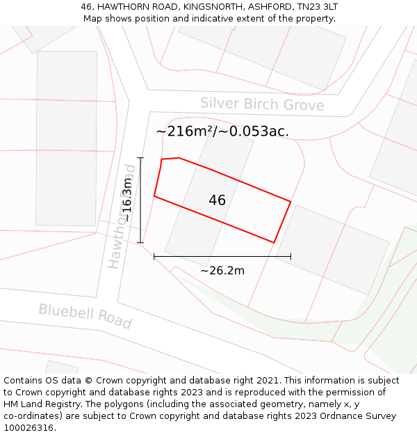 46, HAWTHORN ROAD, KINGSNORTH, ASHFORD, TN23 3LT: Plot and title map