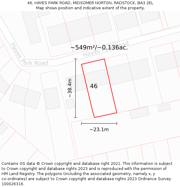 46, HAYES PARK ROAD, MIDSOMER NORTON, RADSTOCK, BA3 2EL: Plot and title map