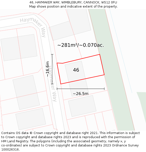 46, HAYMAKER WAY, WIMBLEBURY, CANNOCK, WS12 0FU: Plot and title map