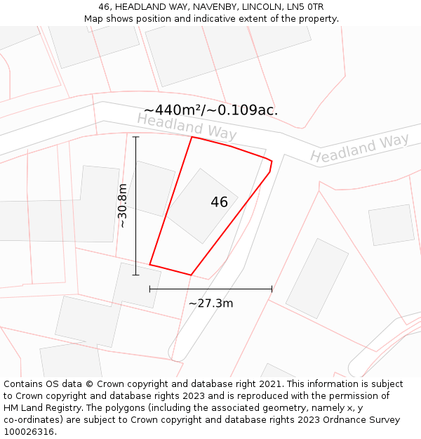 46, HEADLAND WAY, NAVENBY, LINCOLN, LN5 0TR: Plot and title map