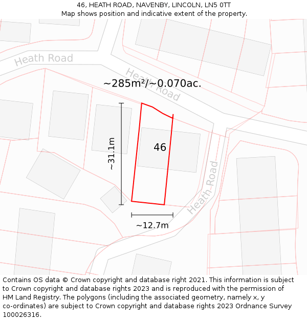 46, HEATH ROAD, NAVENBY, LINCOLN, LN5 0TT: Plot and title map