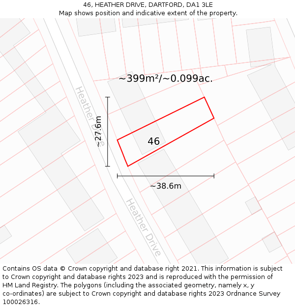 46, HEATHER DRIVE, DARTFORD, DA1 3LE: Plot and title map