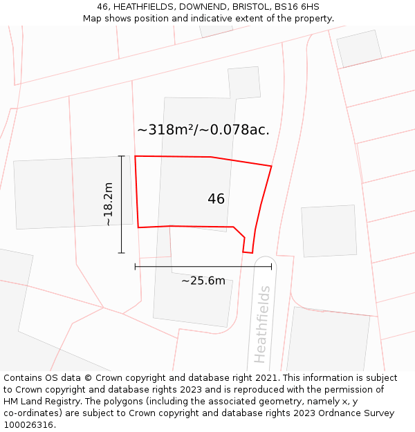 46, HEATHFIELDS, DOWNEND, BRISTOL, BS16 6HS: Plot and title map