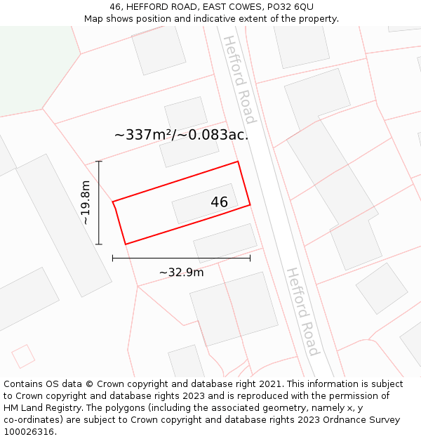 46, HEFFORD ROAD, EAST COWES, PO32 6QU: Plot and title map