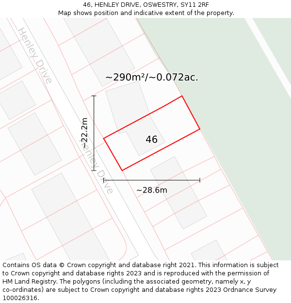 46, HENLEY DRIVE, OSWESTRY, SY11 2RF: Plot and title map