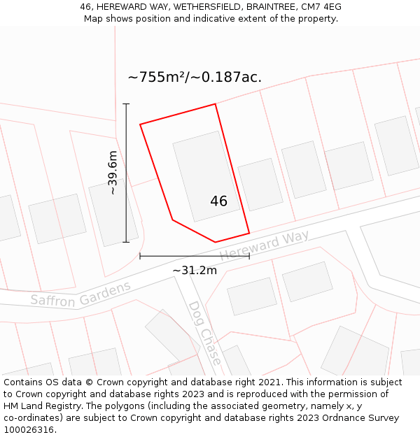 46, HEREWARD WAY, WETHERSFIELD, BRAINTREE, CM7 4EG: Plot and title map