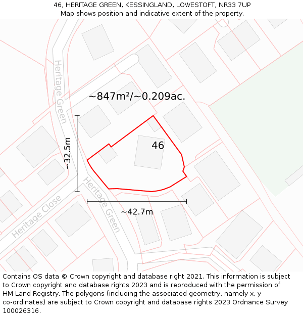 46, HERITAGE GREEN, KESSINGLAND, LOWESTOFT, NR33 7UP: Plot and title map