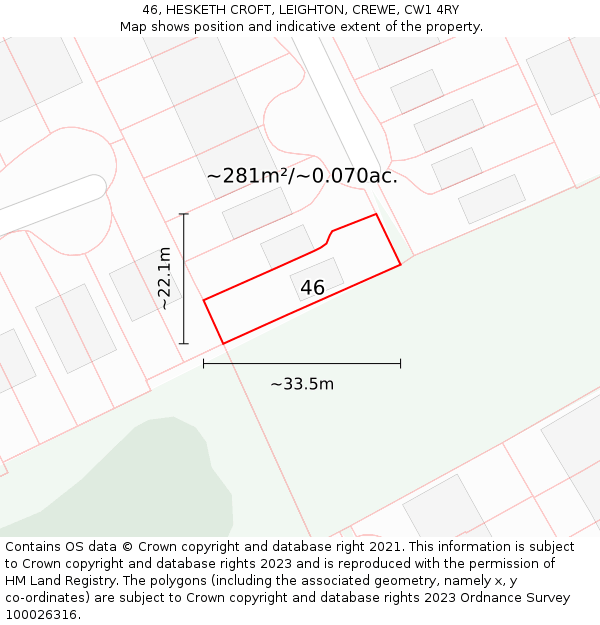 46, HESKETH CROFT, LEIGHTON, CREWE, CW1 4RY: Plot and title map