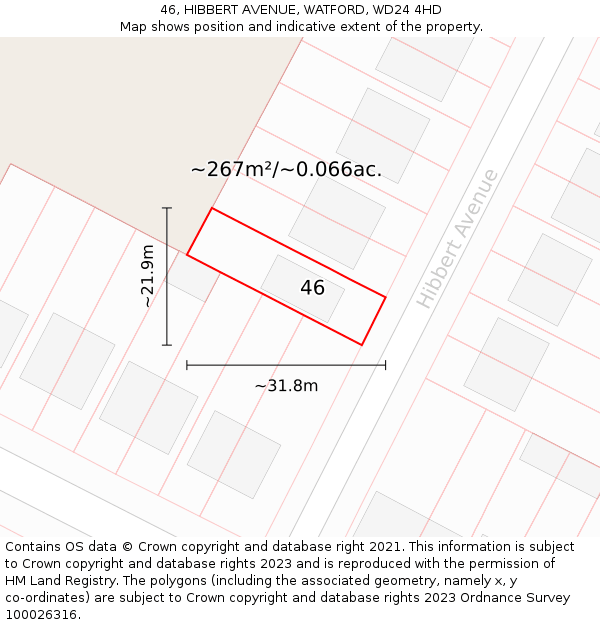 46, HIBBERT AVENUE, WATFORD, WD24 4HD: Plot and title map