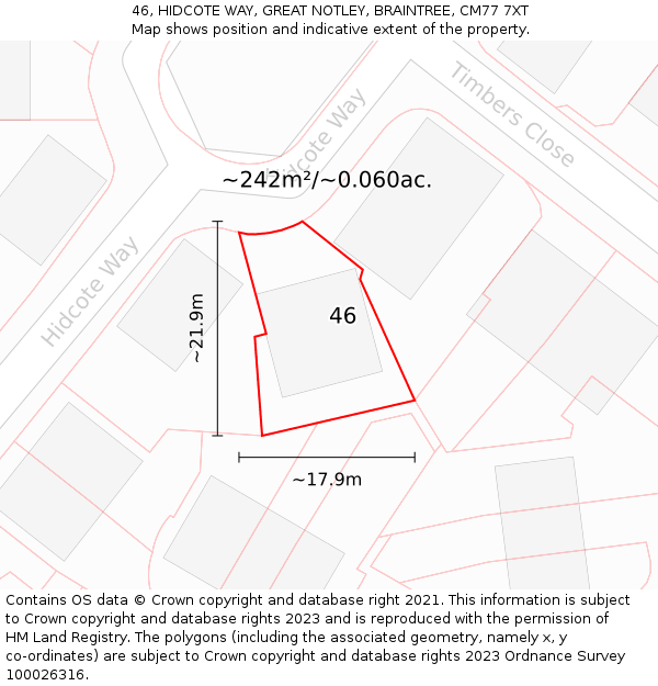 46, HIDCOTE WAY, GREAT NOTLEY, BRAINTREE, CM77 7XT: Plot and title map