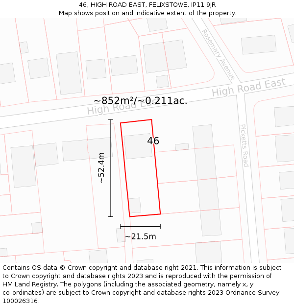 46, HIGH ROAD EAST, FELIXSTOWE, IP11 9JR: Plot and title map