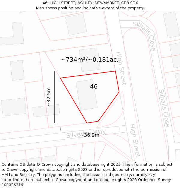 46, HIGH STREET, ASHLEY, NEWMARKET, CB8 9DX: Plot and title map
