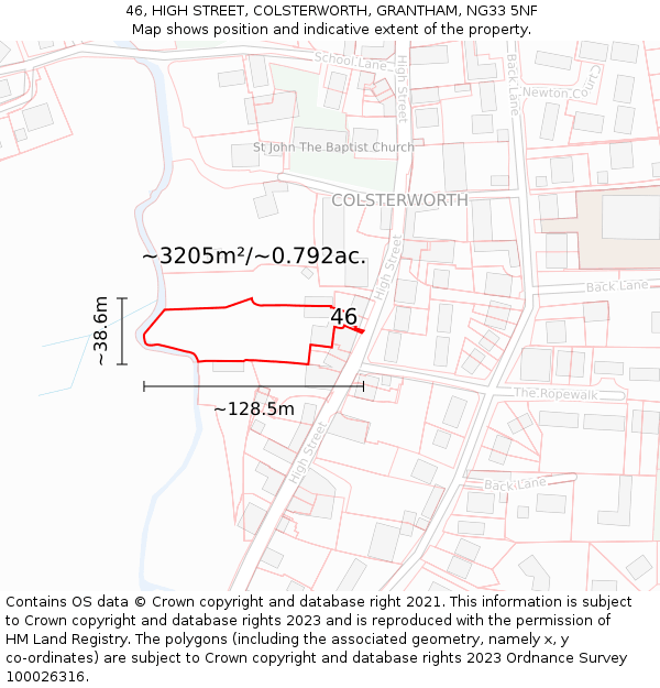 46, HIGH STREET, COLSTERWORTH, GRANTHAM, NG33 5NF: Plot and title map