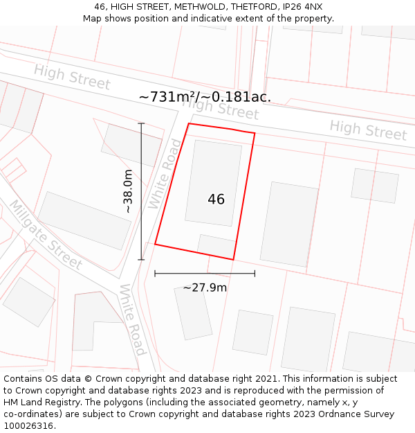 46, HIGH STREET, METHWOLD, THETFORD, IP26 4NX: Plot and title map