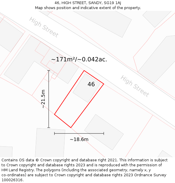 46, HIGH STREET, SANDY, SG19 1AJ: Plot and title map