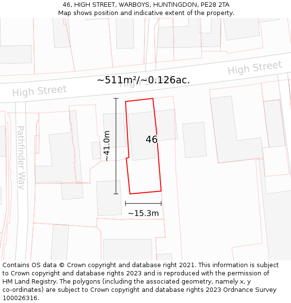 46, HIGH STREET, WARBOYS, HUNTINGDON, PE28 2TA: Plot and title map